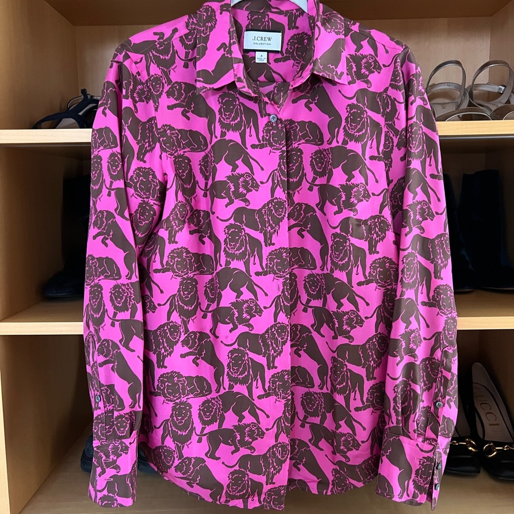J.Crew Pink and Brown Lion Print Shirt